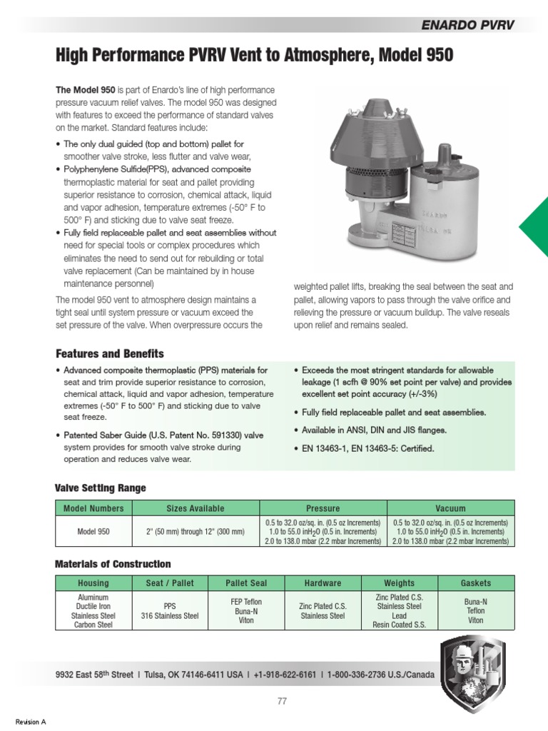 Enardo Model 950 PVRV Overview | PDF | Valve | Steel