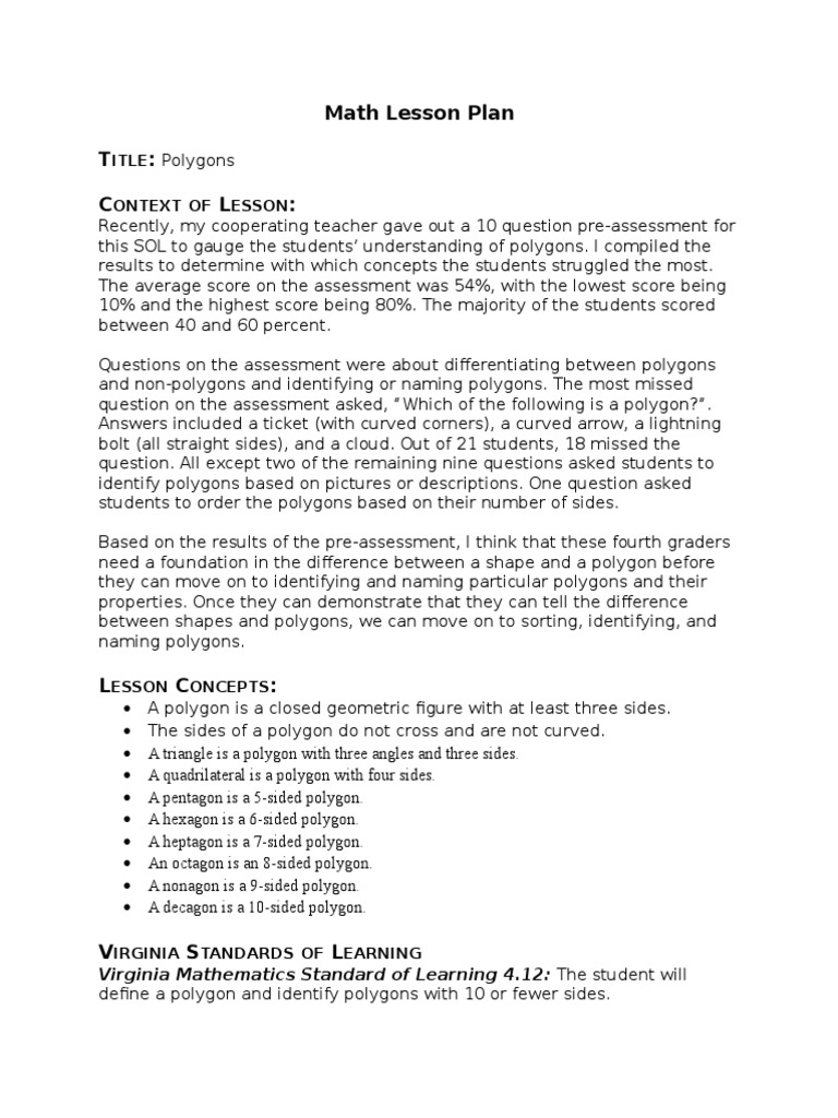 Math Lesson Plan | PDF | Polygon | Educational Assessment