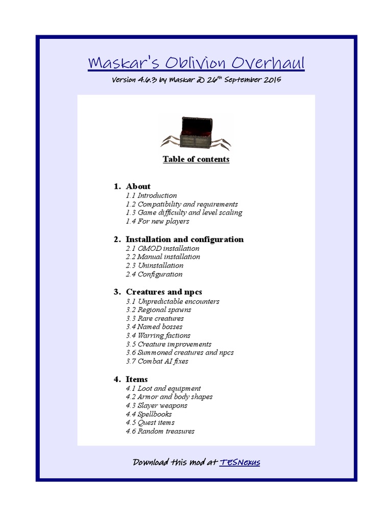 Maskar's Oblivion Overhaul Guide 4.6.3 | PDF | Arrow | Forge