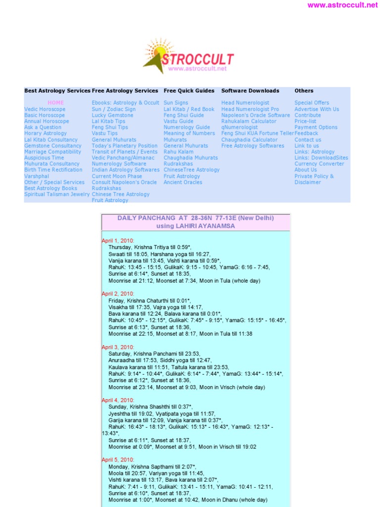 Panchang April 10 Pdf Hindu Astrology Horoscope