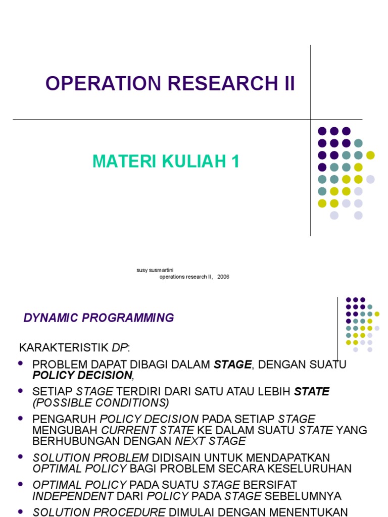 Dynamic Programming in Operations Research | PDF