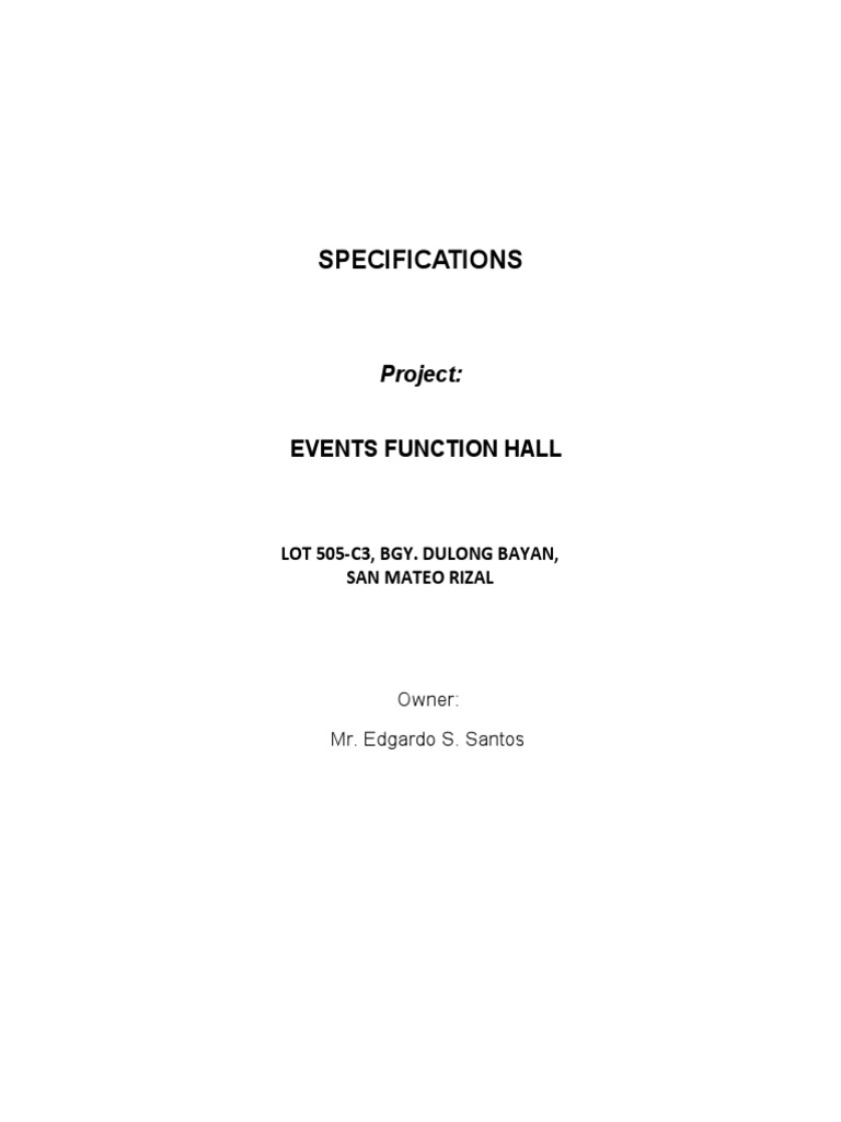 Events Function Hall Specifications | PDF