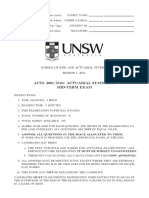 Actl 3001/5104: Actuarial Statistics Mid-Term Exam: School of Risk and Actuarial Studies SESSION 1, 2013