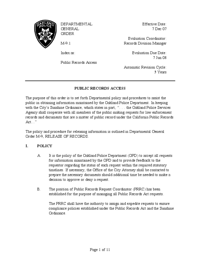 Oakland Police Public Records Access Guide | PDF | Inspector | Forensic ...