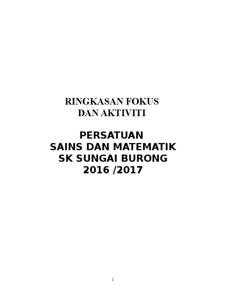 Ringkasan Fokus Dan Aktiviti Persatuan Sains Dan Matematik 