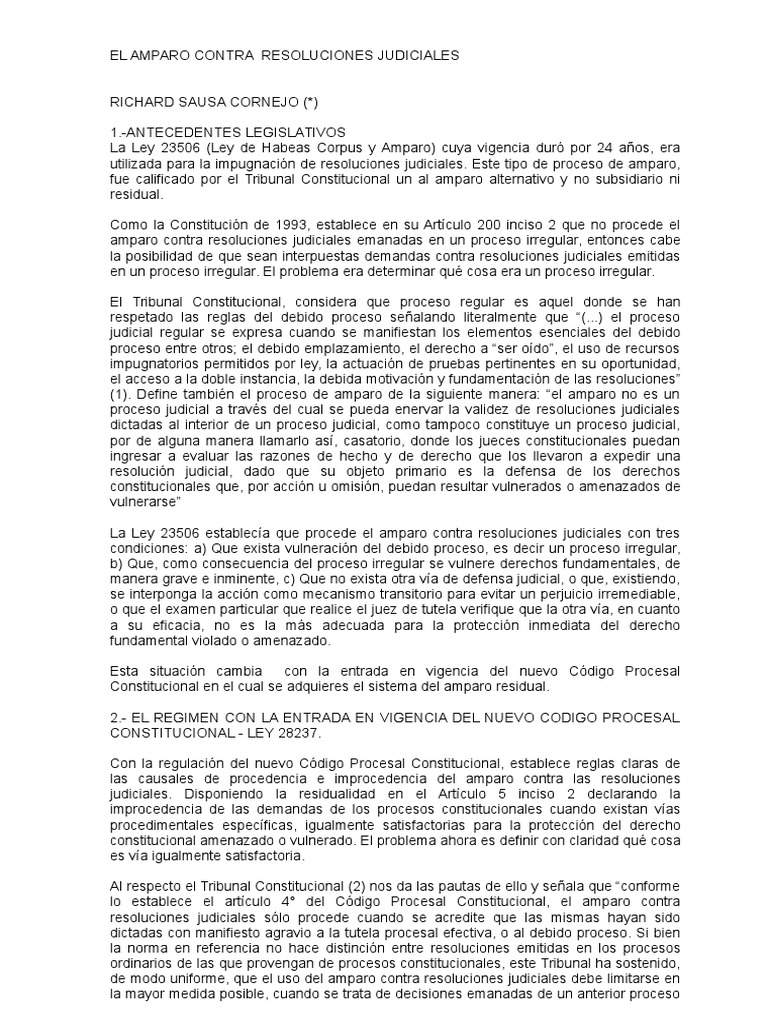 El Amparo Contra Resoluciones Judiciales | PDF | Ley procesal ...