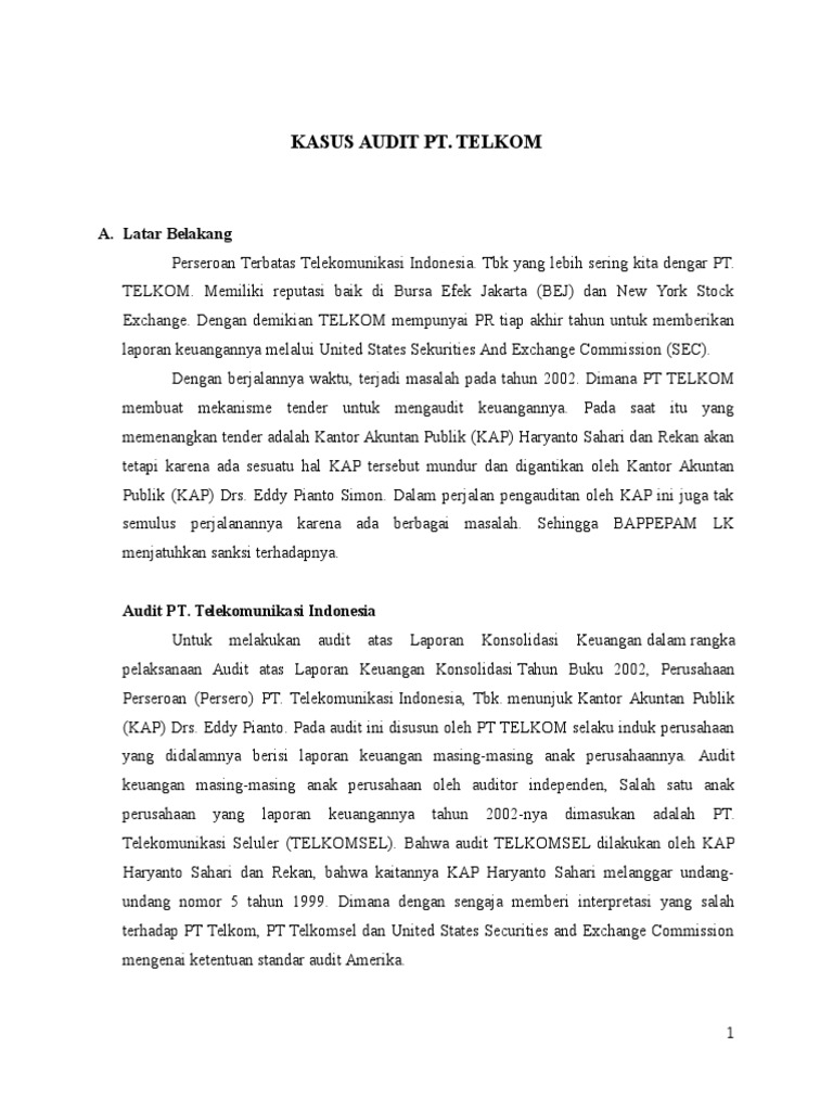 Kasus Audit Pt. Telkom A. Latar Belakang