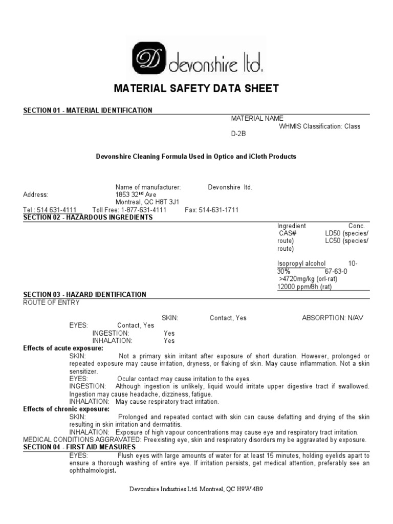 Icloth Anti Static Cleaning Wipe MSDS PDF Waste Management Water