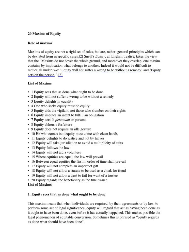 20 Maxims of Equity Explained | PDF | Mortgage Law | Equity (Law)