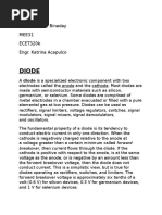 Diode: Miguel Luis R. Binaday MEE31 ECET320k Engr. Katrina Acapulco