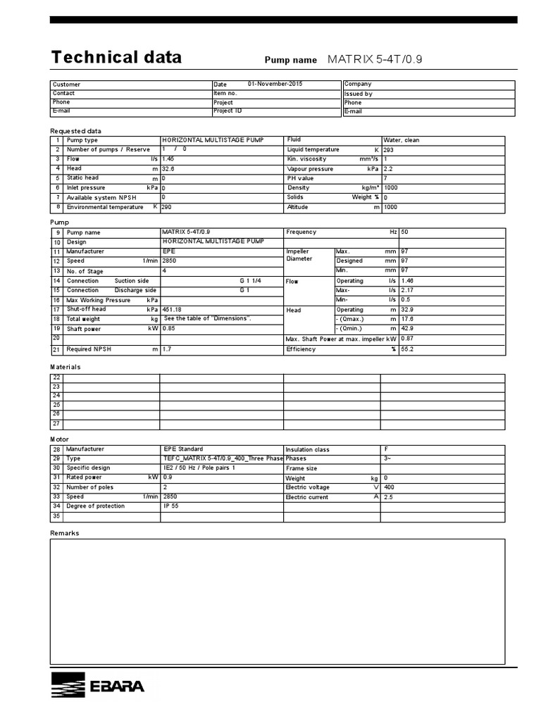 Horizontal Multistage Pump Specifications | PDF | Pump | Fluid Mechanics
