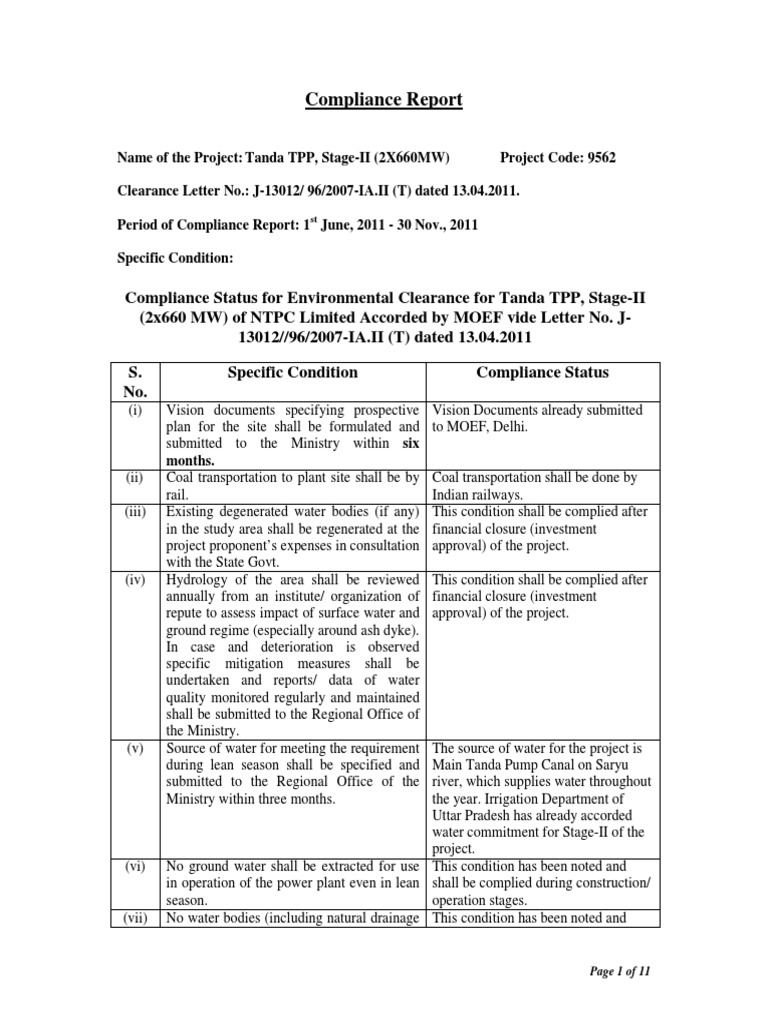 Tanda TPP Stage-II Compliance Report | PDF | Particulates | Sewage ...