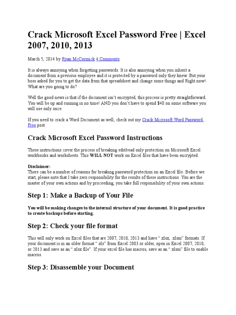 Crack Microsoft Excel Password Free | Download Free PDF | Microsoft ...