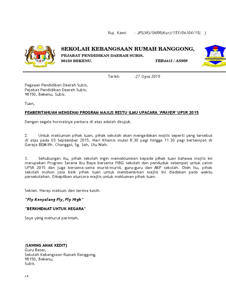 Contoh Surat Mengadakan Kajian Kepada Pegawai Pendidikan Daerah Subis