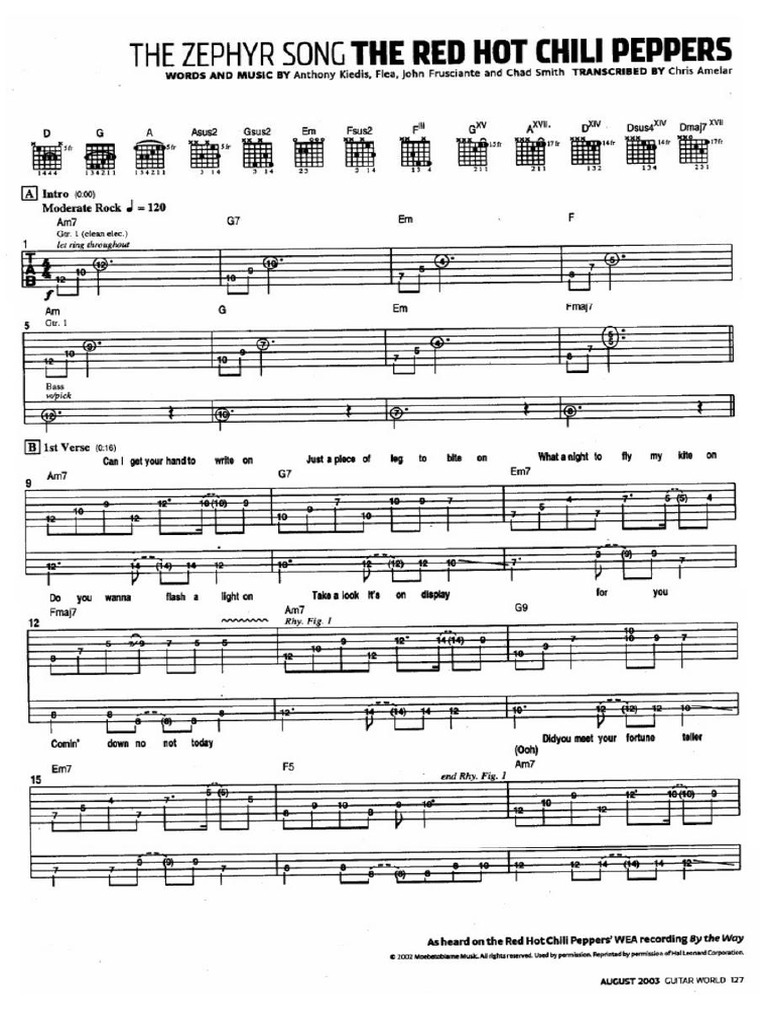Zephyr Song Tab PDF