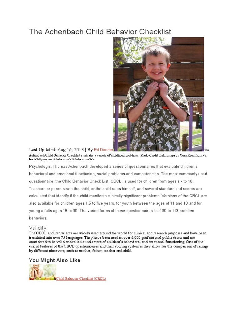 The Achenbach Child Behavior Checklist PDF
