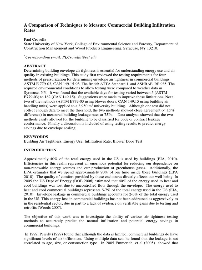 A Comparison of Techniques To Measure Commercial Building Infiltration ...