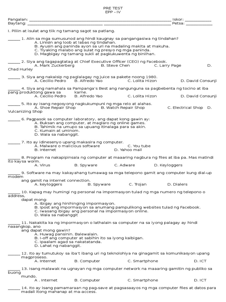 Diagnostic Test Epp | PDF