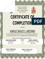 Certificate of Completion: Sharlet Ashley C. Abestano