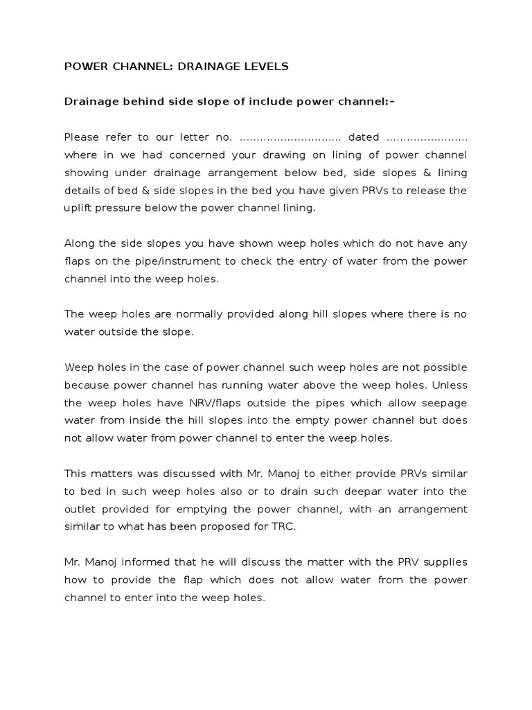 Power Channel: Drainage Levels | PDF