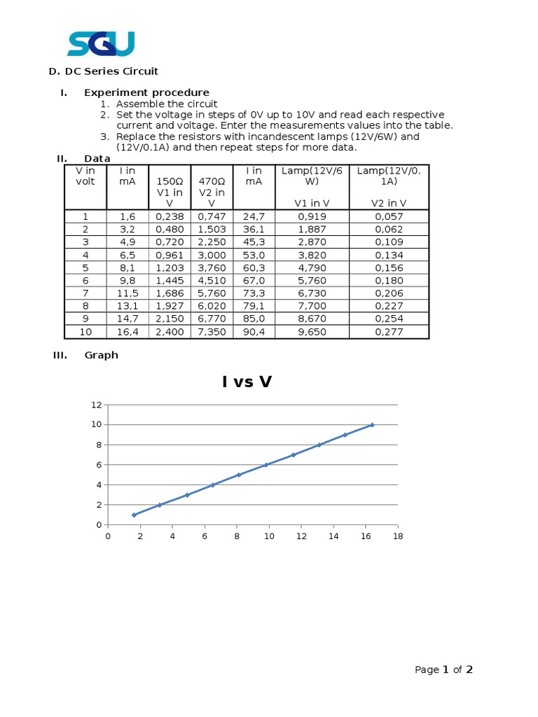 DC Circuit Experiment: Voltage vs. Current | PDF | Technology & Engineering