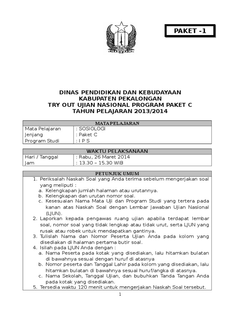 Soal Un Sosiologi 2015 Dan Kunci Jawaban Paket 1 Bahas Soal