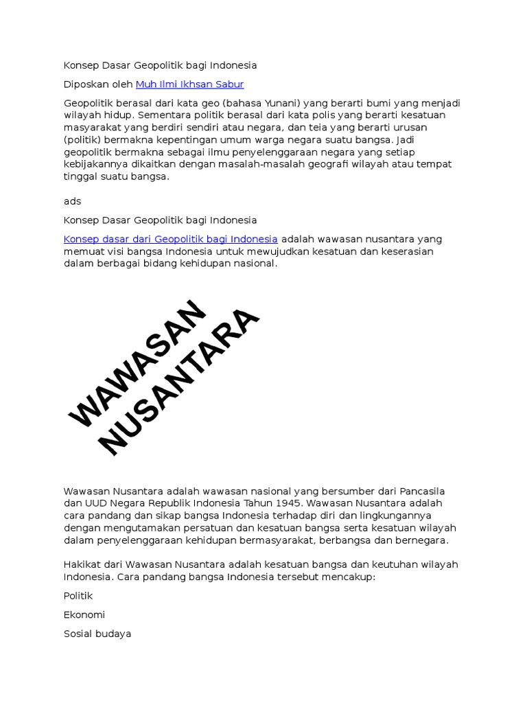 Konsep Dasar Geopolitik Bagi Indonesia
