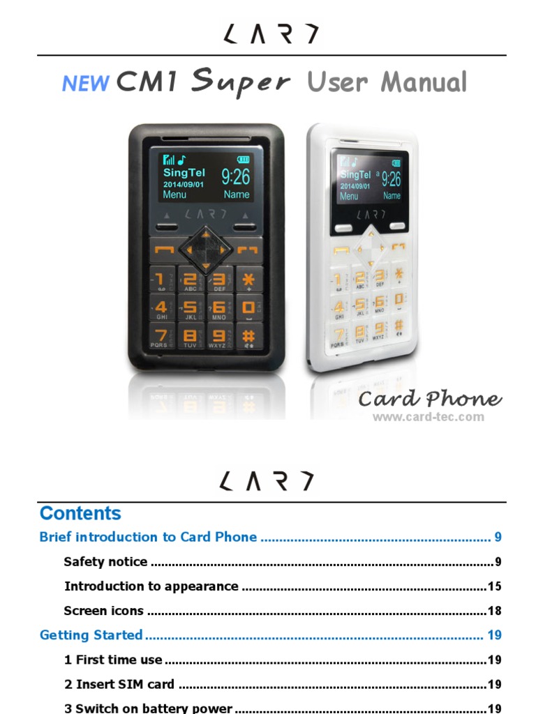 Card Phone User Manual Personal Identification Number Subscriber