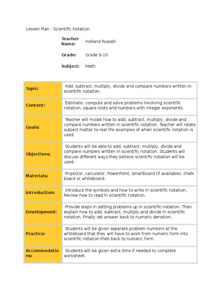 Scientific Notation Lesson Plan | PDF | Art