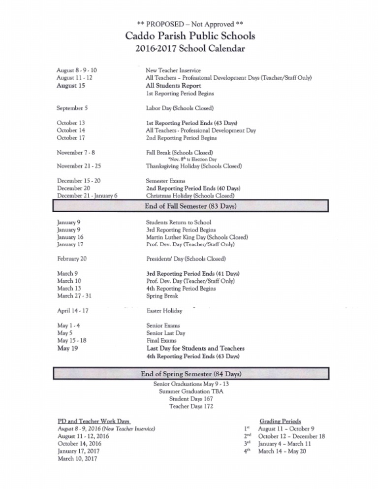 2016-2017 Caddo School Calendar | PDF