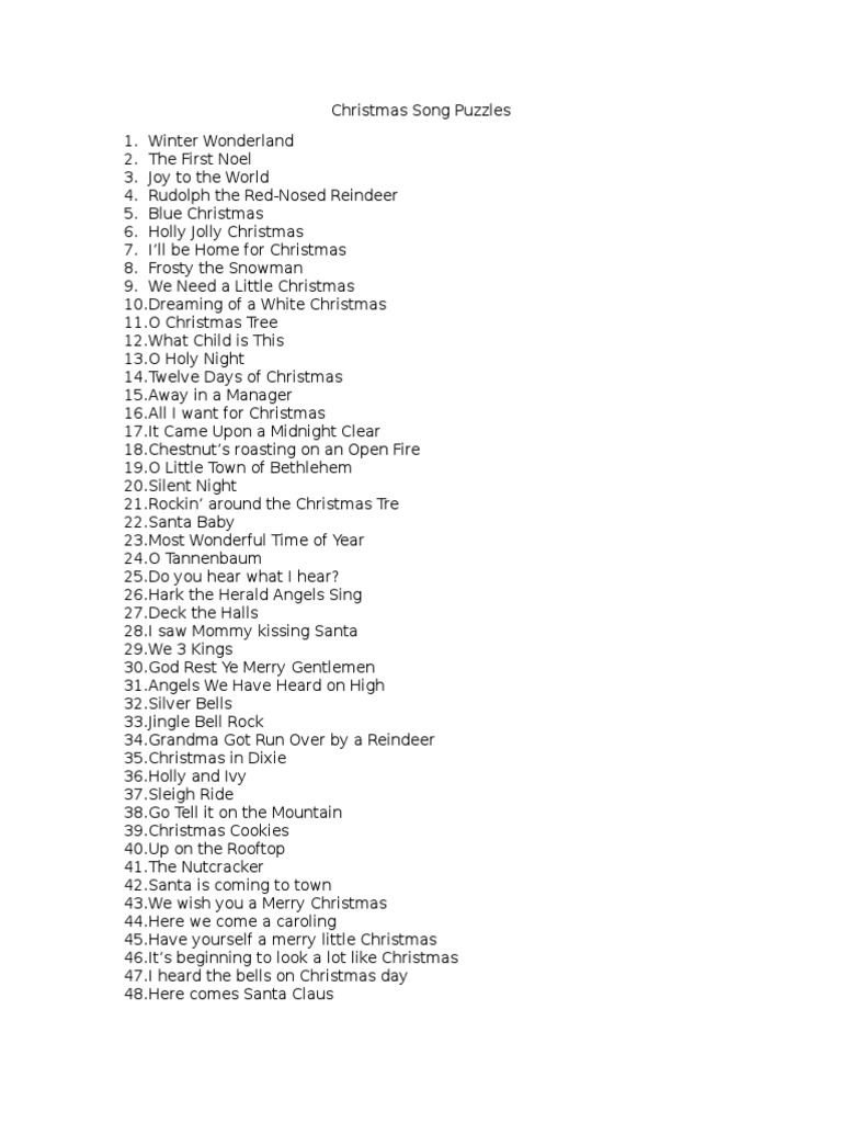 Christmas Song Puzzle Answers