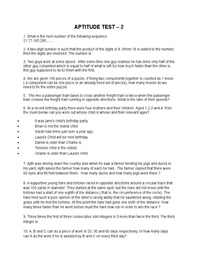 Solving logic and reasoning problems analysis of aptitude test