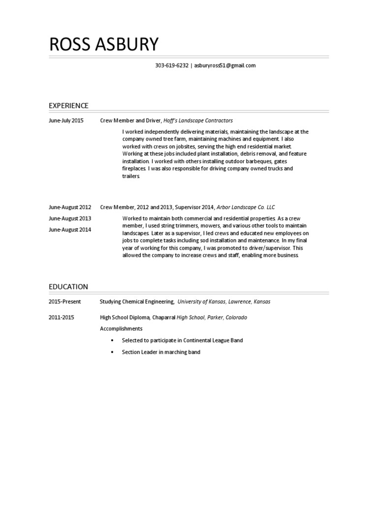 Landscaping Experience for Resume | PDF