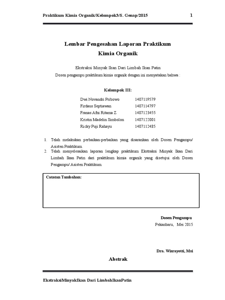 Lembar Pengesahan Laporan Praktikum