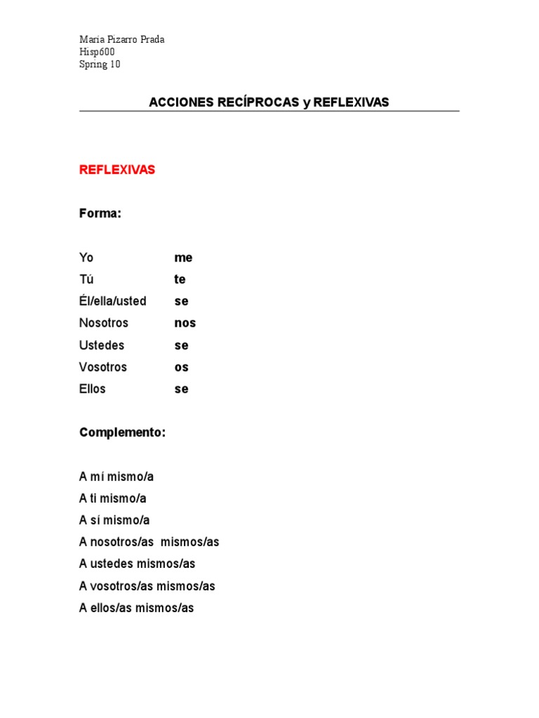Acciones Recíprocas y Reflexivas | PDF | Estudios de idiomas ...