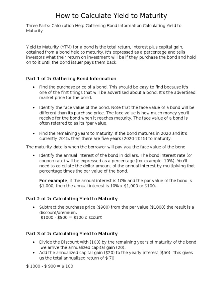 How To Calculate Yield To Maturity Bonds Finance Yield Finance