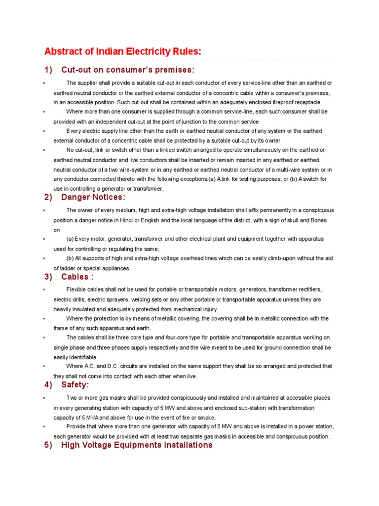 Abstract of Indian Electricity Rules | PDF | Electrical Substation ...