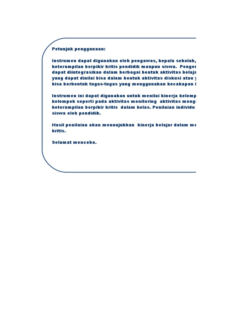 Instrumen Keterampilan Berpikir Kritis