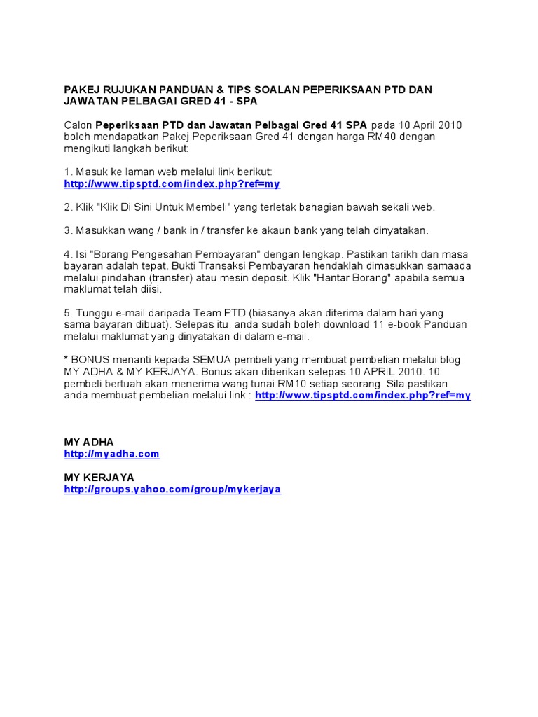 Pakej Rujukan Panduan Peperiksaan Gred 41 Spa Pdf