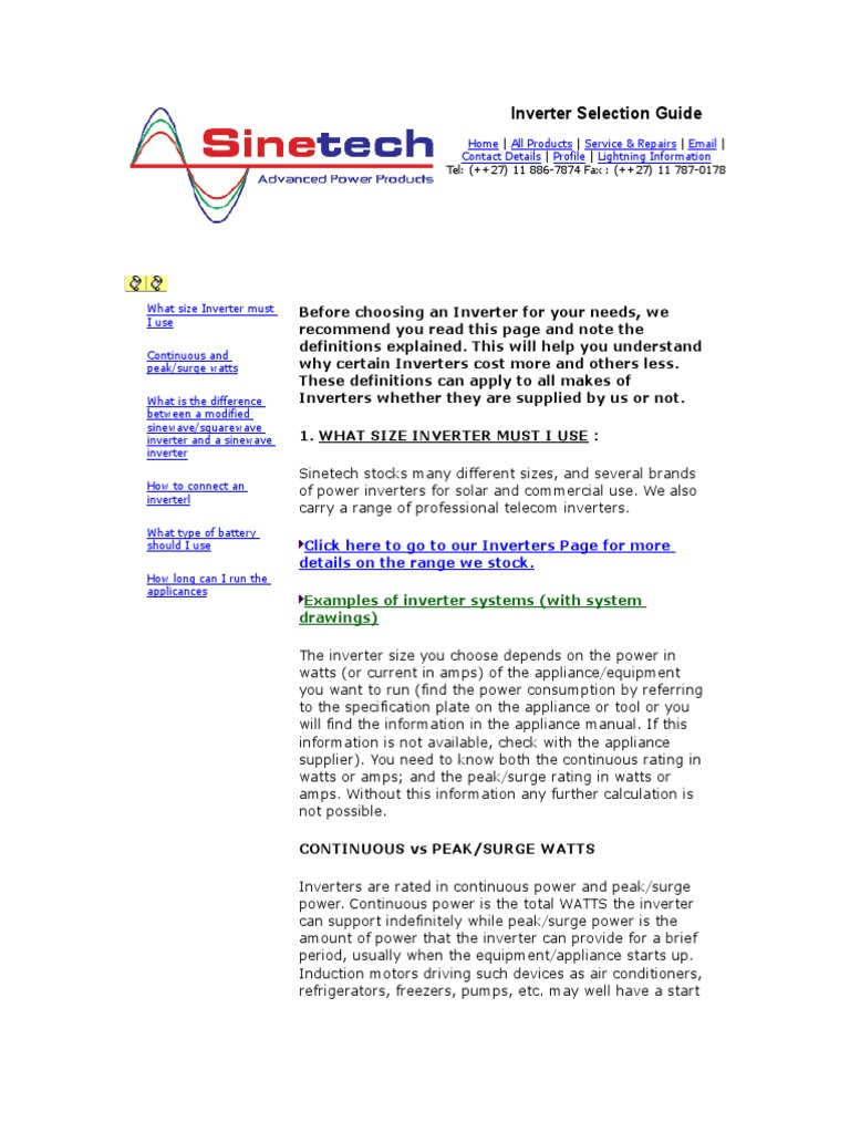 Inverter Selection Guide | PDF | Power Inverter | Power (Physics)