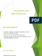 Job Description and Specifications