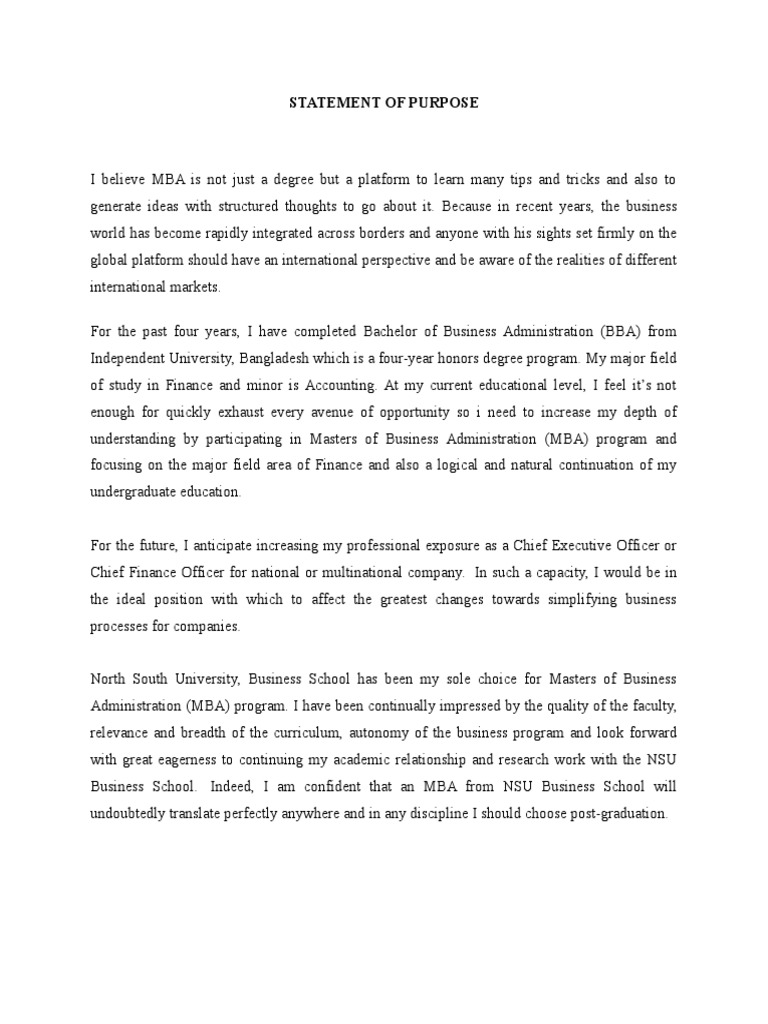 Statement of Purpose (Mba) PDF