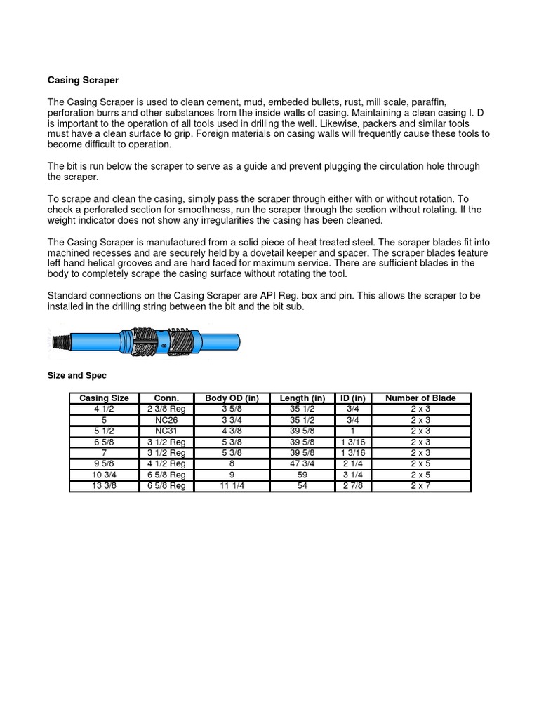 Casing Scraper Specs PDF