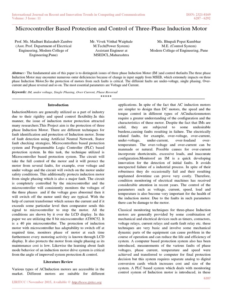 Microcontroller Protection for Induction Motors | PDF | Electric Motor ...