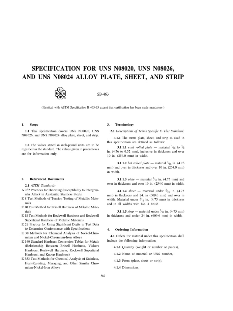SB-463 Specification for Alloy Materials | PDF | Specification ...
