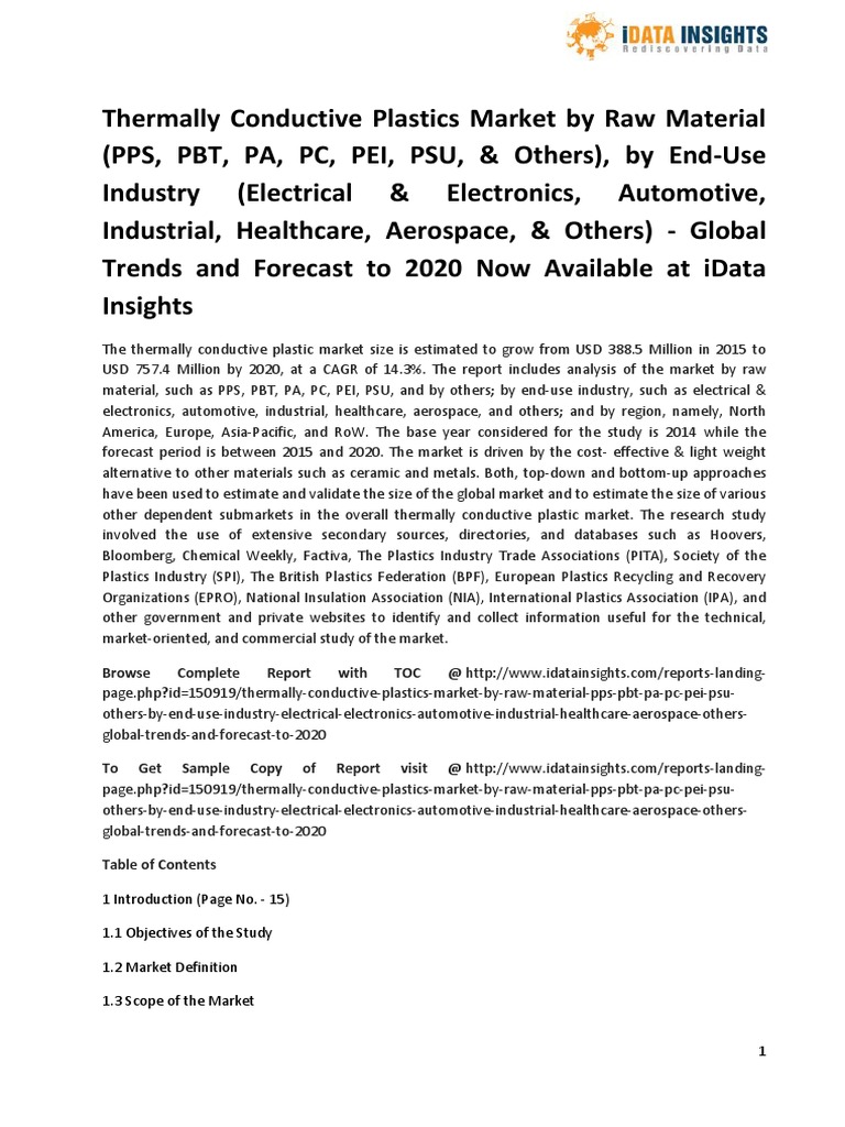 Thermally Conductive Plastics Market PDF Plastic Market (Economics)