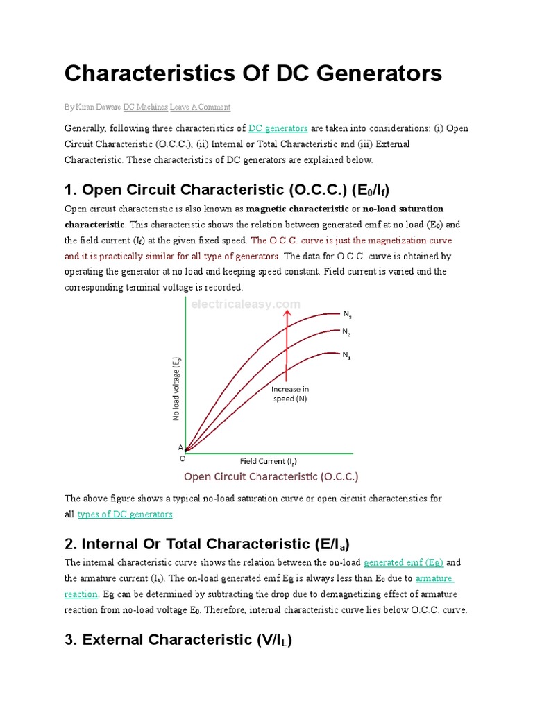 Characteristics of DC Generators Electric Generator Electric Current