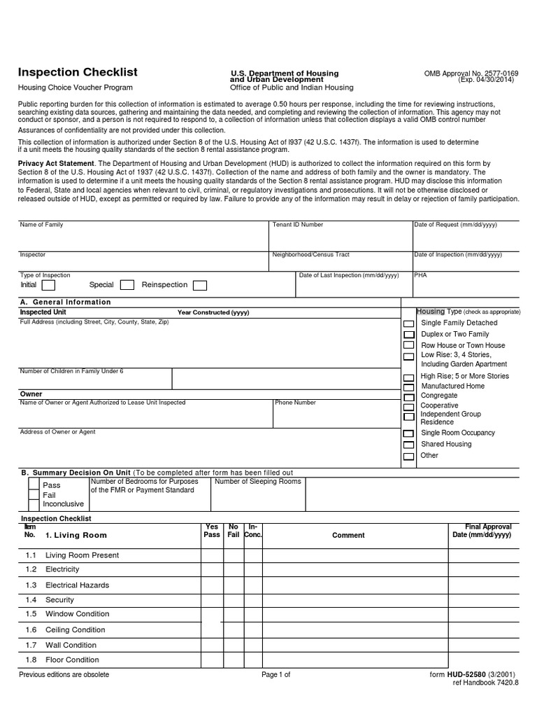 HUD Housing Quality Inspection Checklist | PDF | Section 8 (Housing ...