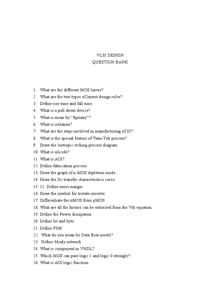 Vlsi Design Question Bank PDF Cmos Mosfet