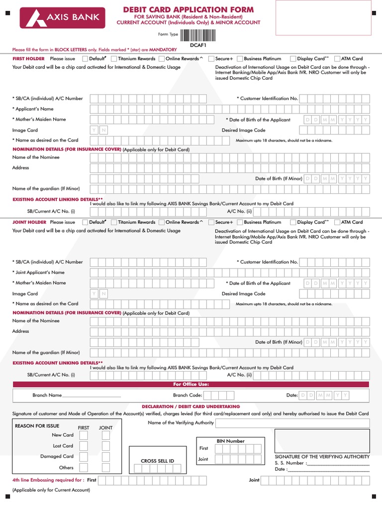Axis Bank Debit Card Application Form | PDF | Debit Card | Identity ...